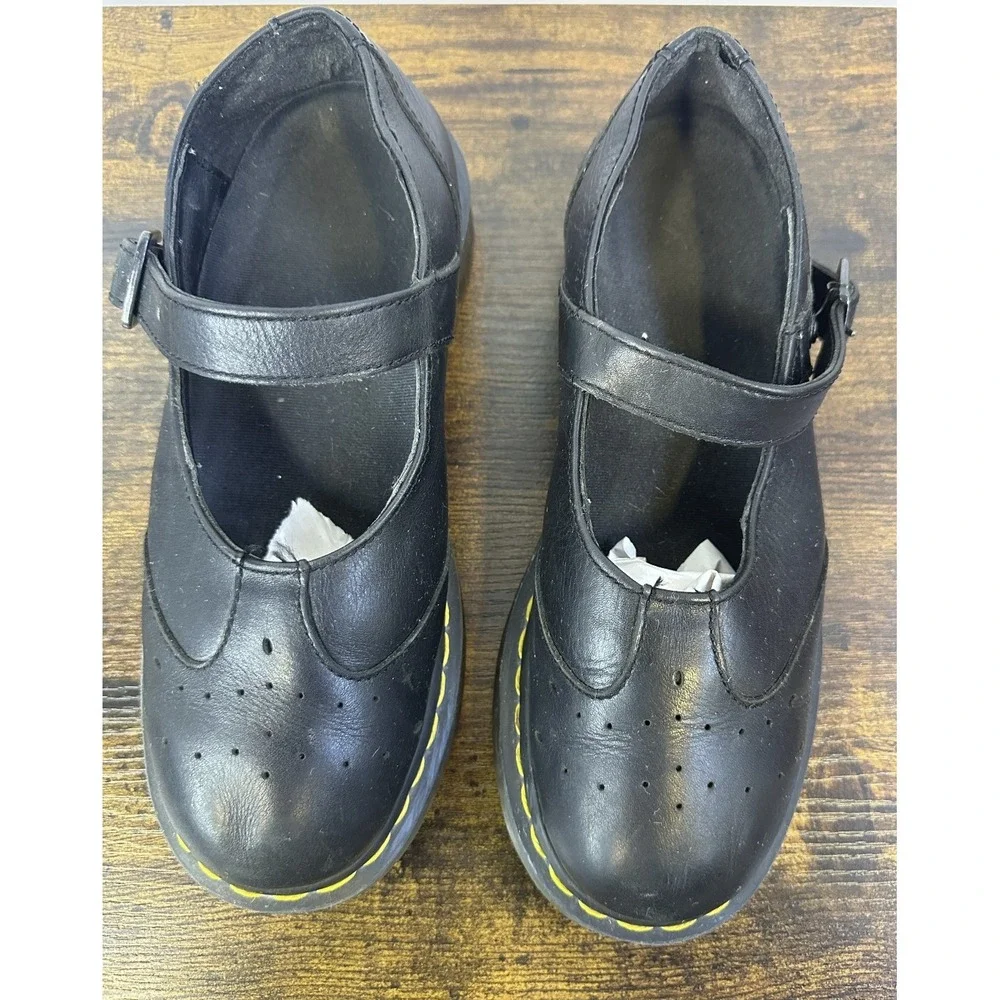 Dr. Martens Black Leather Mary Jane Flats Buckle T-Strap US Size 9 Goth Punk Y2k - Picture 12 of 14